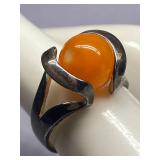 Sterling Silver 925 Ring with Bold Orange Gem