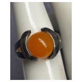 Sterling Silver 925 Ring with Bold Orange Gem
