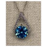 Sterling Silver Necklace with Blue Stone Pendant