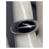 Sterling Silver Ring with Dark Stone Inlay 925