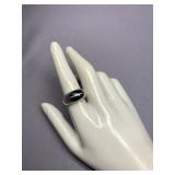 Sterling Silver Ring with Dark Stone Inlay 925
