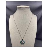 Sterling Silver Opal Inlay Wolf Pendant Necklace