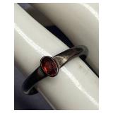 Sterling Silver Ring with Red Gemstone, Size 6.5