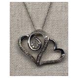 Sterling Silver Heart Necklace with Crystals