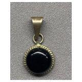 Vintage Sterling Silver Onyx Pendant Charm