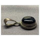Vintage Sterling Silver Onyx Pendant Charm