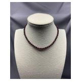 Sterling Silver Garnet Bead Necklace - 12" Collar Style