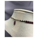 Sterling Silver Garnet Bead Necklace - 12" Collar Style