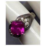 Vintage Sterling Silver Square Pink Gemstone Ring