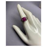 Vintage Sterling Silver Square Pink Gemstone Ring