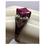 Vintage Sterling Silver Square Pink Gemstone Ring