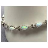 Sterling Silver Opal Minimalist Bracelet 7.5"