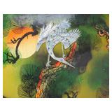 3-Section Vintage Inlaid Japanese Lacquered Panel Artwork w/Inlaid Mother-of-Pearl