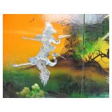 3-Section Vintage Inlaid Japanese Lacquered Panel Artwork w/Inlaid Mother-of-Pearl