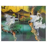 3-Section Vintage Inlaid Japanese Lacquered Panel Artwork w/Inlaid Mother-of-Pearl