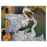 3-Section Vintage Inlaid Japanese Lacquered Panel Artwork w/Inlaid Mother-of-Pearl