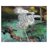 3-Section Vintage Inlaid Japanese Lacquered Panel Artwork w/Inlaid Mother-of-Pearl