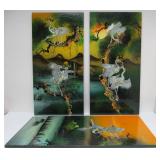 3-Section Vintage Inlaid Japanese Lacquered Panel Artwork w/Inlaid Mother-of-Pearl