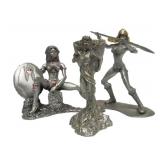 Nice Group of Vintage Pewter Sci-Fi Figural Woman Warrior Sculptures