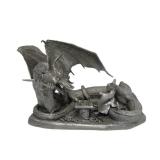 Larger Vintage Pewter Dragon Sculpture by Richard Kerr for Ral Partha - "Check Mate"