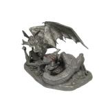 Larger Vintage Pewter Dragon Sculpture by Richard Kerr for Ral Partha - "Check Mate"