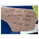 Quality Large Heavy Duty MITTLER BROS Manual Bench Press