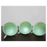 3 Vintage FIRE KING Ribbed Jadeite Coffee / Tea Cups