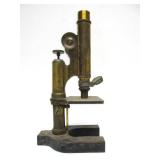 Antique Brass Microscope & 2 Larges Brass Lenses (AS IS)