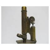 Antique Brass Microscope & 2 Larges Brass Lenses (AS IS)