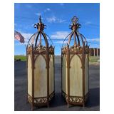 Fantastic LARGE Vintage Gothic Slag Glass Church Light Fixtures
