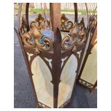 Fantastic LARGE Vintage Gothic Slag Glass Church Light Fixtures