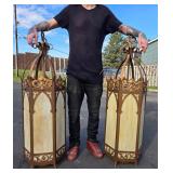 Fantastic LARGE Vintage Gothic Slag Glass Church Light Fixtures