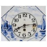 Antique Delft Blue Wall Clock w/Pendulum & Key