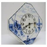 Antique Delft Blue Wall Clock w/Pendulum & Key