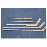 Group of Vintage Wooden Hockey Sticks & Baseball Bats