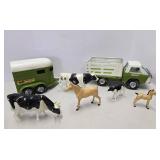Vintage NYLINT Farm Truck & Livestock Trailer w/Animals