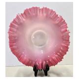 Beautiful Antique Crimped Cranberry to White Glass Wedding Basket