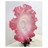 Beautiful Antique Crimped Cranberry to White Glass Wedding Basket