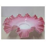 Beautiful Antique Crimped Cranberry to White Glass Wedding Basket