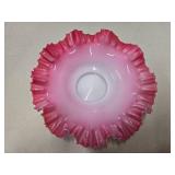 Beautiful Antique Crimped Cranberry to White Glass Wedding Basket