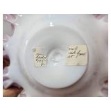 Beautiful Antique Crimped Cranberry to White Glass Wedding Basket