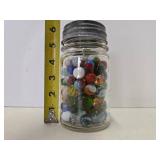 Canning Jar Full of Vintage & Antique Glass Marbles