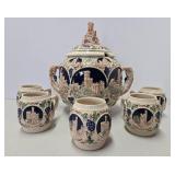 Old Vintage German GERZ Stoneware Tureen w/Cups for Punch or Mulled Cider