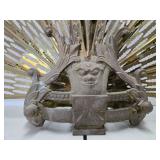 Ornate Old Art Nouveau Figural Brass Fireplace Fan Screen