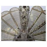 Ornate Old Art Nouveau Figural Brass Fireplace Fan Screen