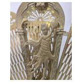 Ornate Old Art Nouveau Figural Brass Fireplace Fan Screen