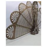 Ornate Old Art Nouveau Figural Brass Fireplace Fan Screen