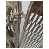 Ornate Old Art Nouveau Figural Brass Fireplace Fan Screen
