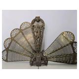 Ornate Old Art Nouveau Figural Brass Fireplace Fan Screen