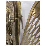 Ornate Old Art Nouveau Figural Brass Fireplace Fan Screen